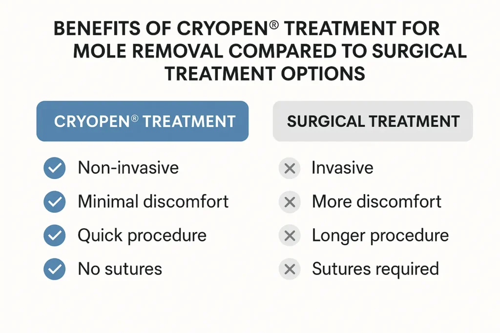 Table to show the benefits of getting moles removed Apsley from LA LIPO
