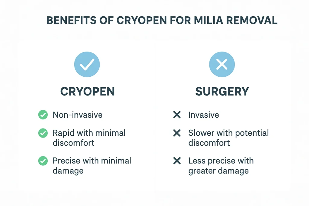 Benefits of cryopen for milia removal Apsley compared to surgical treatments.
