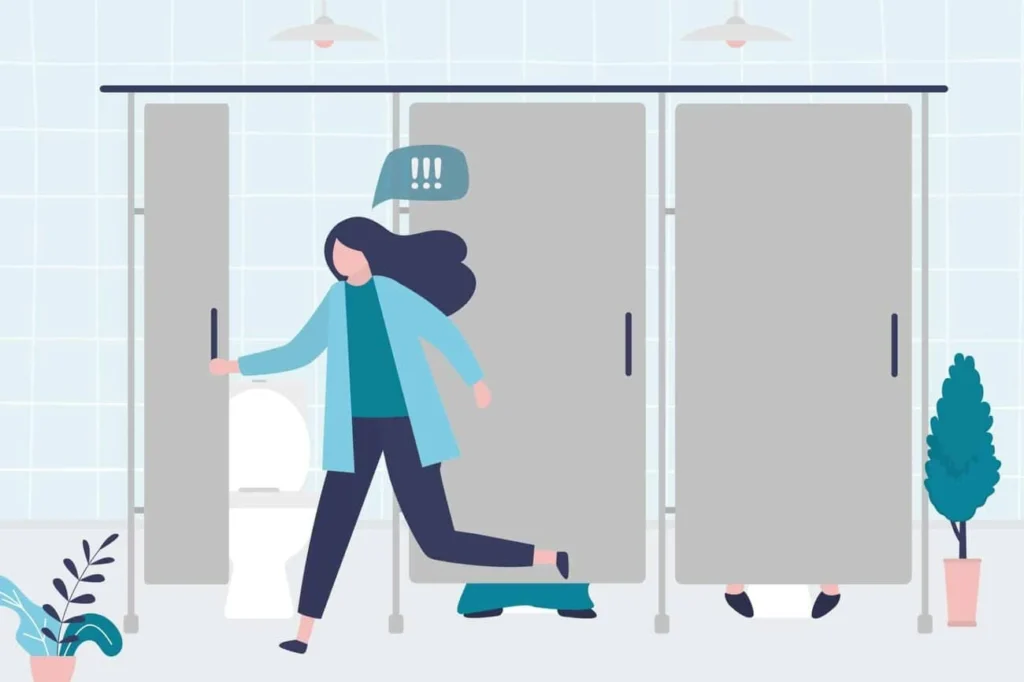 graphic of Urine incontinence Apsley woman running to the toilet.