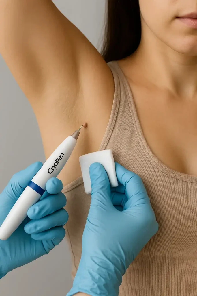 woman having cryopen to remove underarm skin tags Apsley