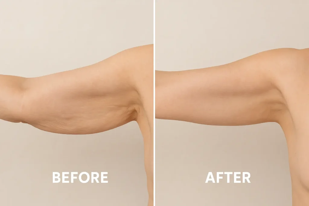 Picture of LA LIPO Apsley before and after results of skin tightening treatment on the upper arms.