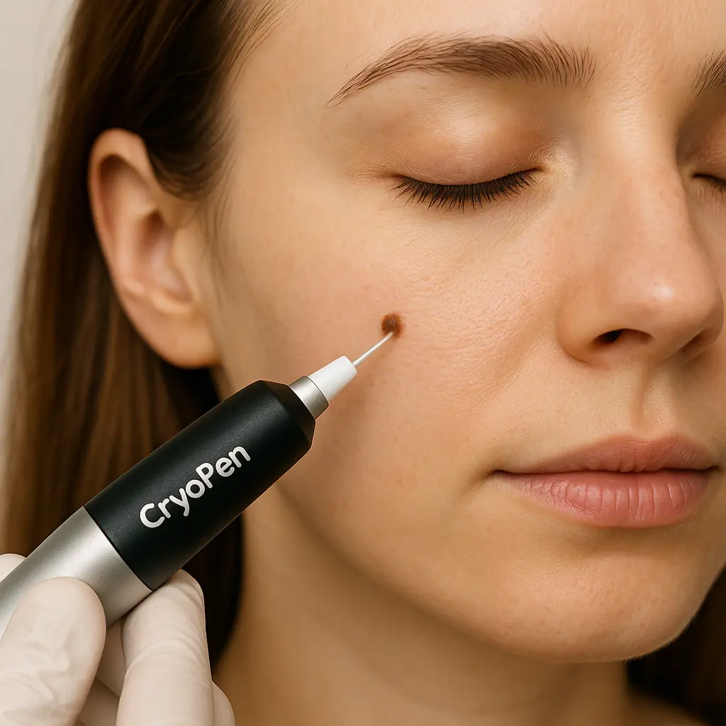 woman receiving facial mole removal Apsley using cryopen 